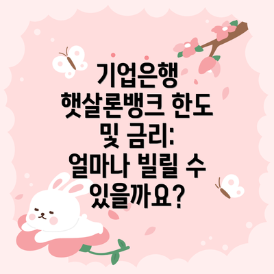 기업은행 햇살론뱅크 한도 및 금리: 얼마나 빌릴 수 있을까요?