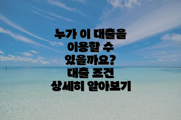 누가 이 대출을 이용할 수 있을까요?  대출 조건 상세히 알아보기