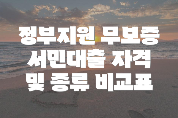 정부지원 무보증 서민대출 자격 및 종류 비교표