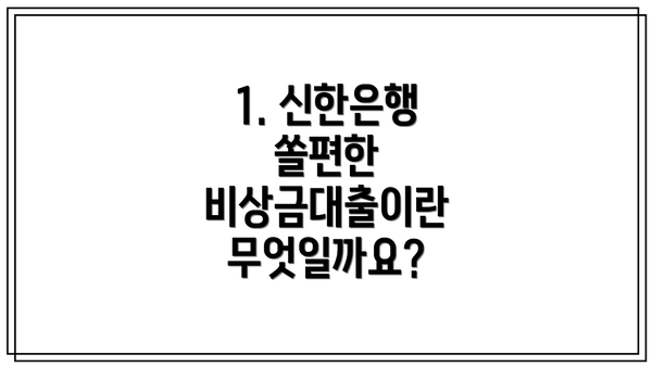 1. 신한은행 쏠편한 비상금대출이란 무엇일까요?