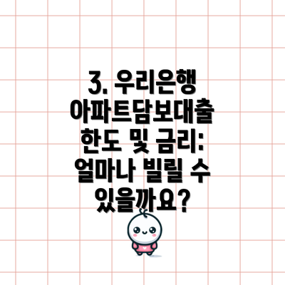 3. 우리은행 아파트담보대출 한도 및 금리: 얼마나 빌릴 수 있을까요?