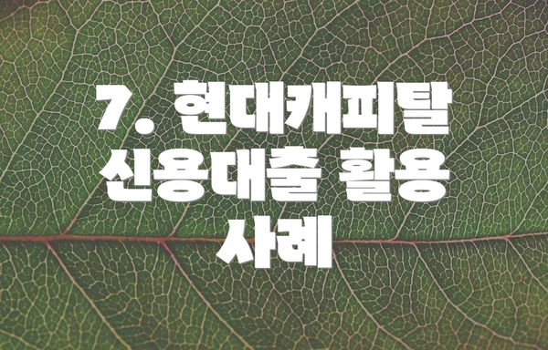 7. 현대캐피탈 신용대출 활용 사례