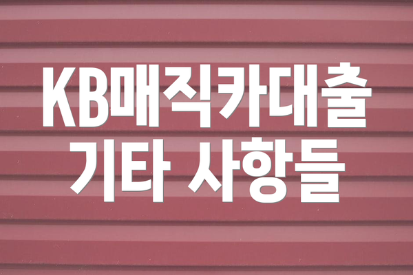 KB매직카대출 기타 사항들