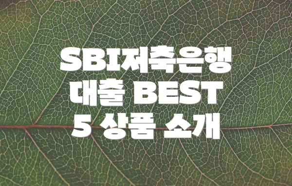 SBI저축은행 대출 BEST 5 상품 소개