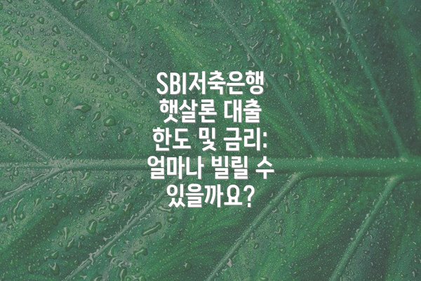 SBI저축은행 햇살론 대출 한도 및 금리: 얼마나 빌릴 수 있을까요?