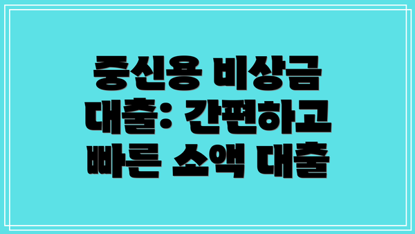 중신용 비상금 대출: 간편하고 빠른 소액 대출